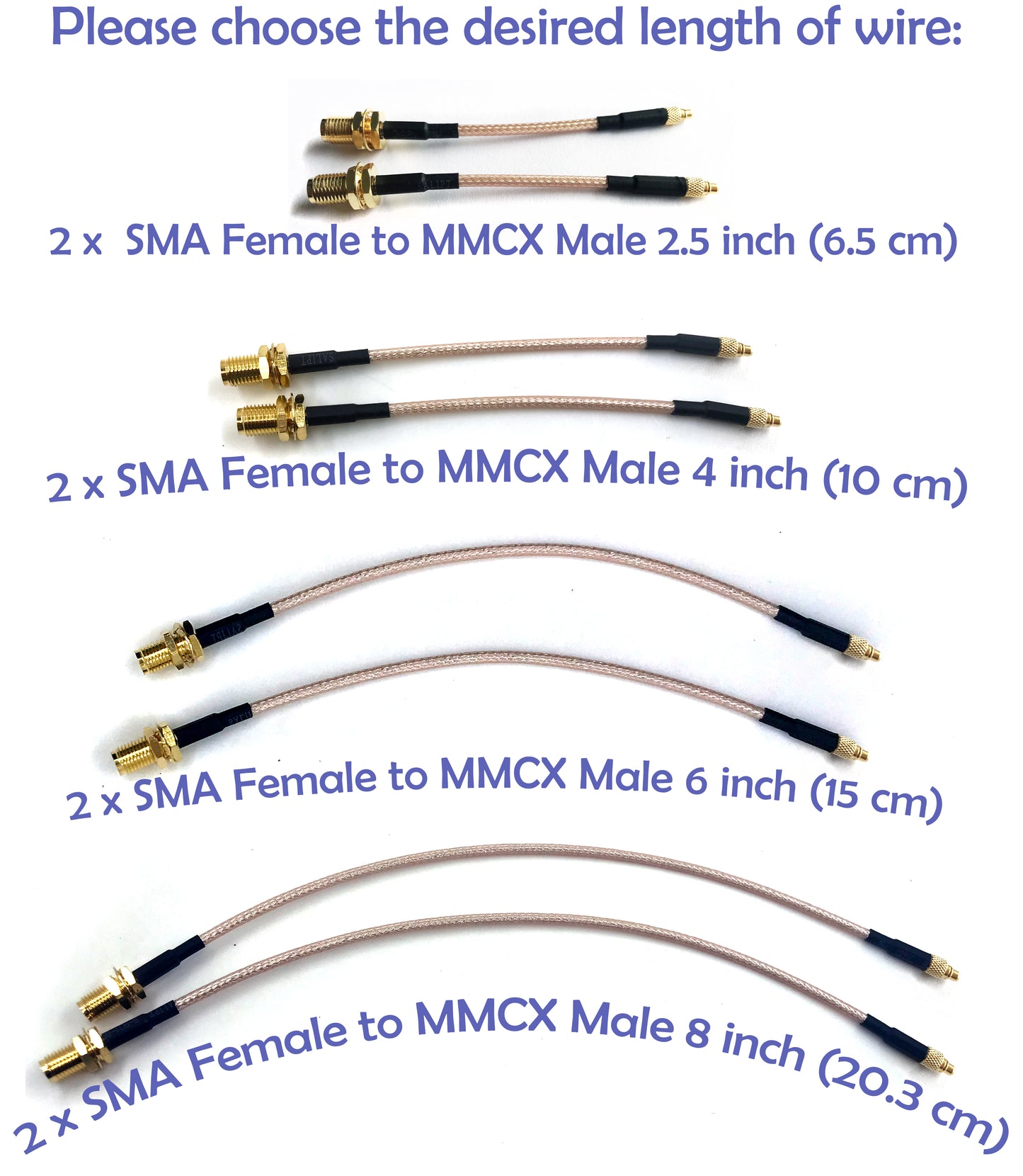 Pack of 2 RF RG316 Pigtail SMA Female Antenna Connector to Straight MMCX Male no Angle Coaxial Cable Adapter