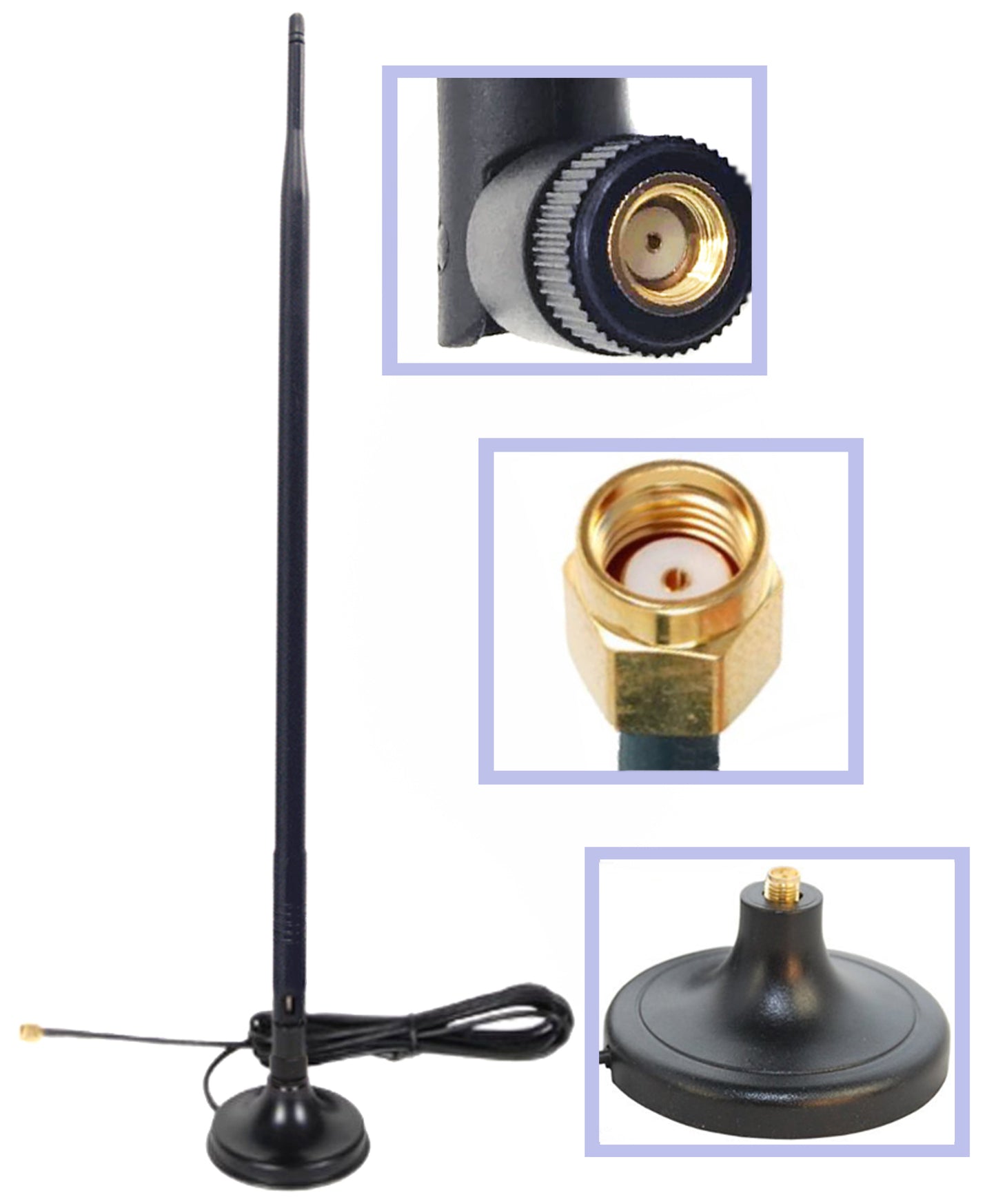 Dual Band Wi-Fi 9dbi Gain Extension Long Range Omni Directional 2.4/5Ghz 802.11a/b/g/n/ac Antenna with RP-SMA Male Connector on Magnetic Base with 1.65 ft/19.5 inches/50cm RG174 Coaxial Low Loss Cable