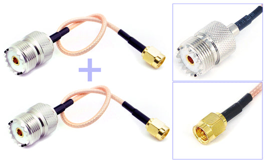 Pack of 2 RF RG316 Pigtail Low Loss Cable SMA Male to UHF SO-239 Female Coaxial Antenna Connector 6'' (15cm)