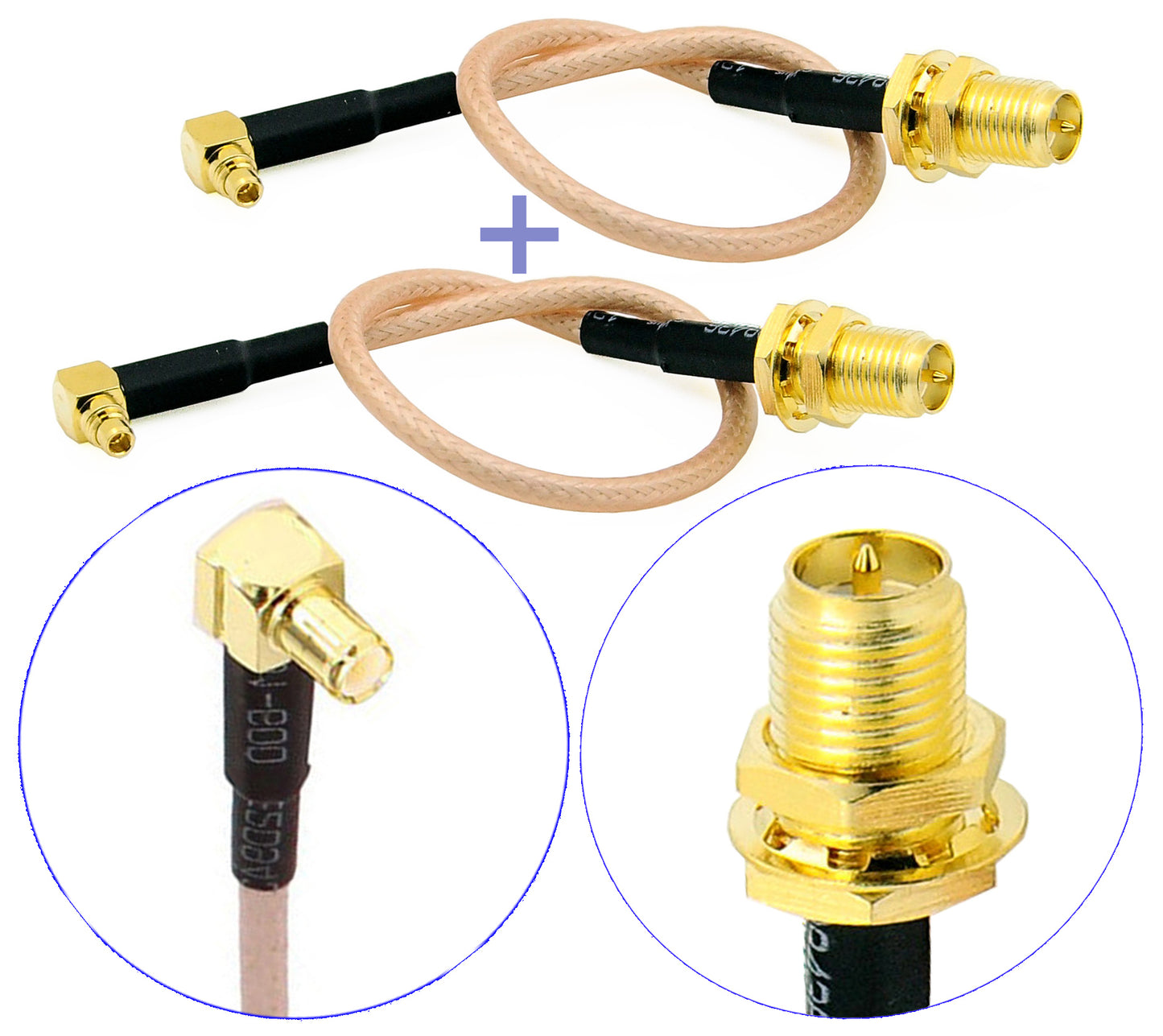 Pack of 2 RF RG316 Pigtail RP-SMA Female Antenna Connector to MMCX Male Low Loss Coaxial Cable Adapter Right Angle