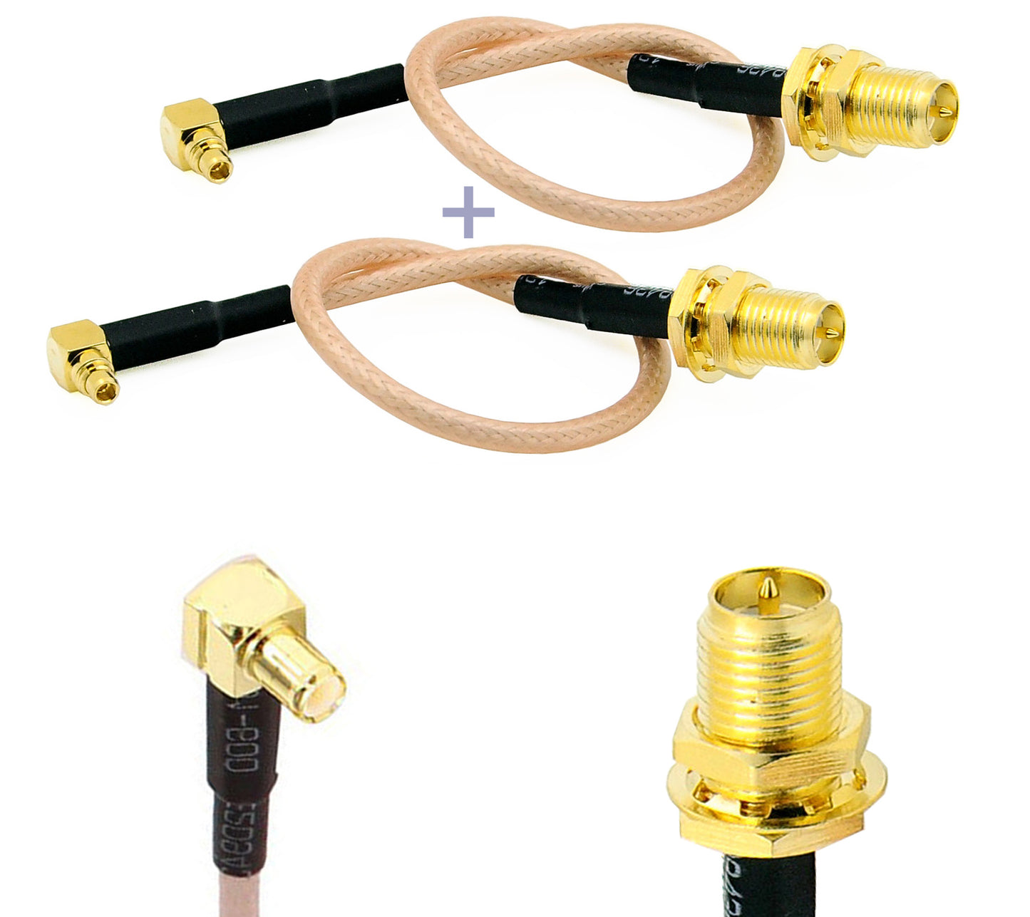 Pack of 2 RF RG316 Pigtail RP-SMA Female Antenna Connector to MMCX Male Low Loss Coaxial Cable Adapter Right Angle