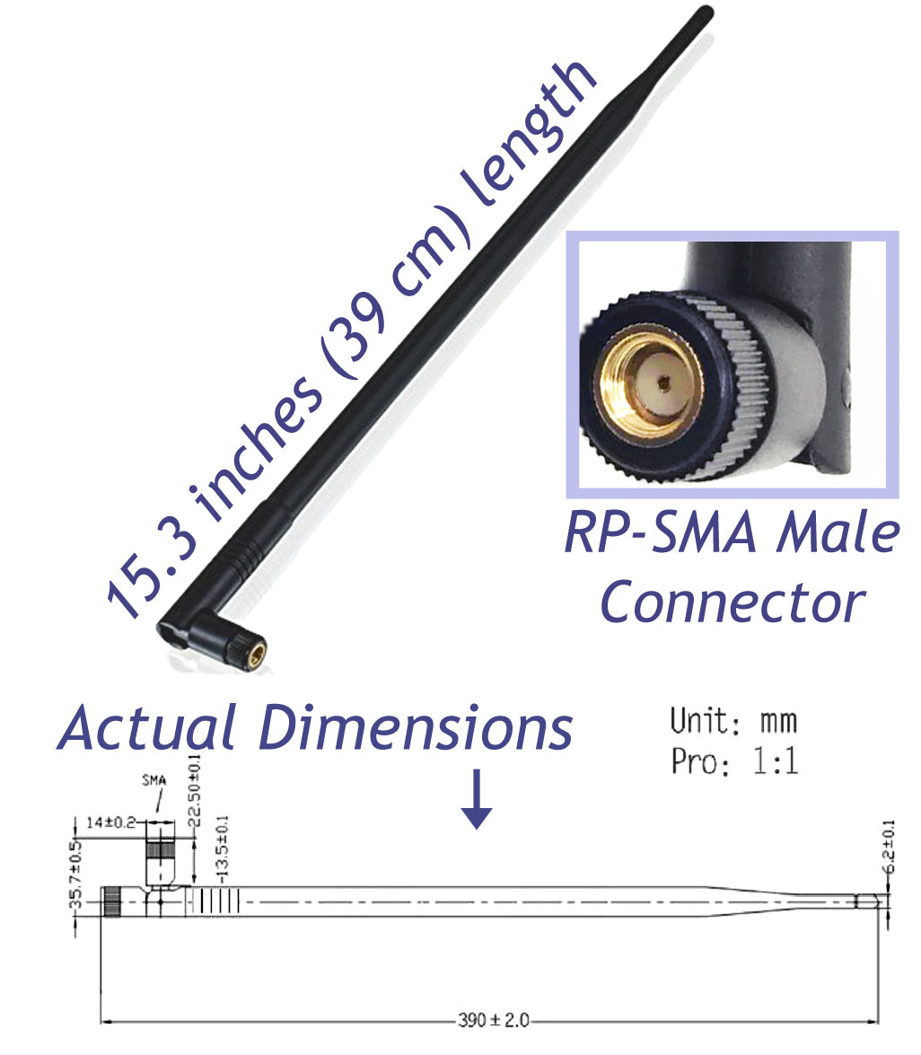 Dual Band Wi-Fi 9dbi Gain Extension Long Range Omni Directional 2.4/5Ghz 802.11a/b/g/n/ac Antenna with RP-SMA Male Connector on Magnetic Base with 1.65 ft/19.5 inches/50cm RG174 Coaxial Low Loss Cable