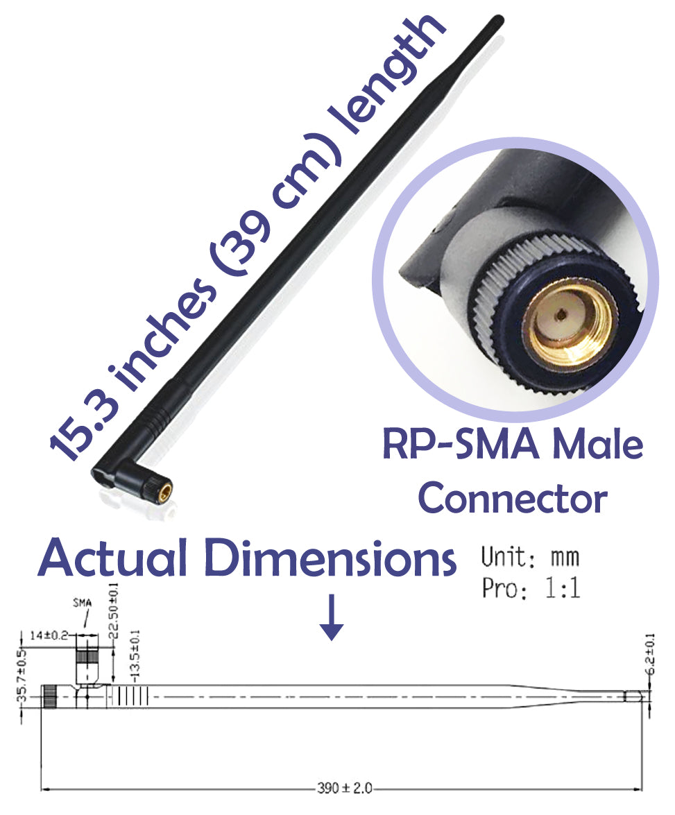 3 WiFi 9dBi Dual Band Omni Directional Antenna 2.4Ghz/5Ghz with RP-SMA Male Connector for Wireless Wi-Fi Router and Network Devices