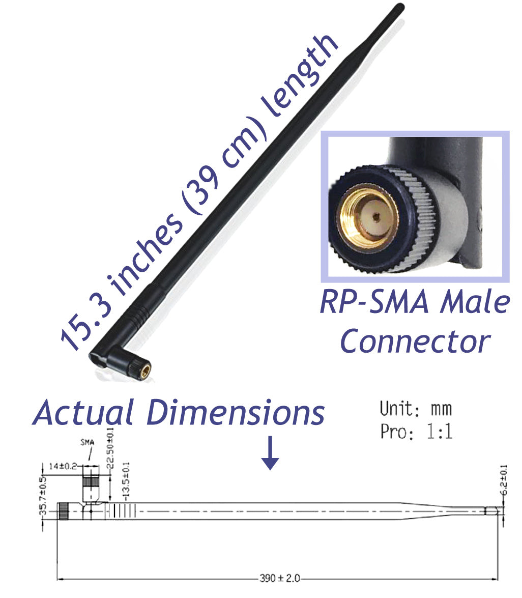 Wi-Fi 9dbi Gain Extension Omni Directional 2.4Ghz - 2.5Ghz 802.11a/b/g/n/ac Antenna RP-SMA Male on Magnetic Base (1.65 ft /19.5 inches/ 50 cm RG174 Coaxial Low Loss Cable)