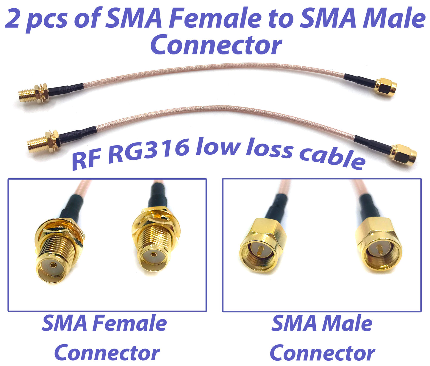 Pack of 2 RF RG316 SMA Male to SMA Female Nut Bulkhead Crimp Antenna Low Loss Coaxial Cable