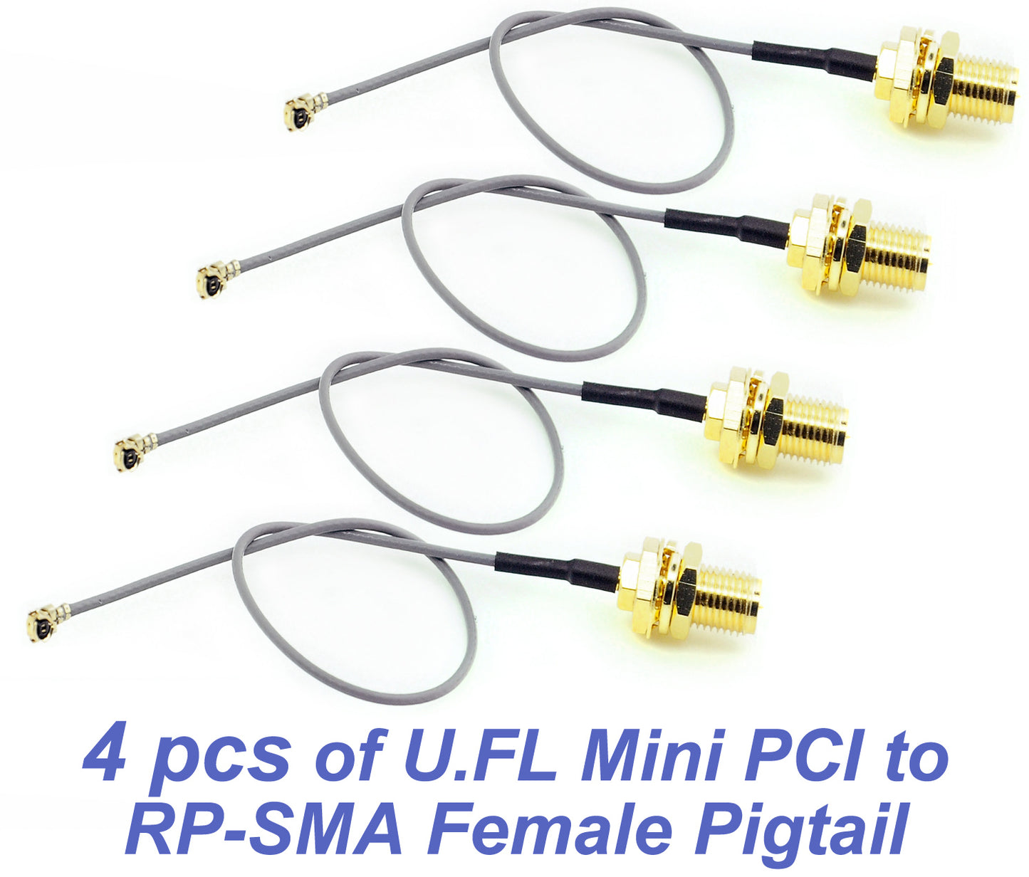 Pack of 4 RF U.FL(IPEX/IPX) Mini PCI to RP-SMA Female Pigtail Antenna Wi-Fi Low Loss Coaxial Cable 1.13mm