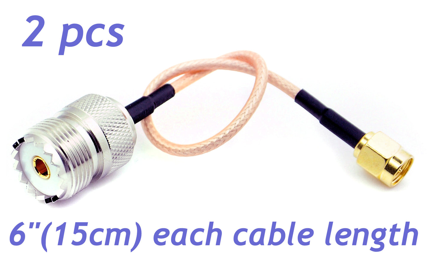 Pack of 2 RF RG316 Pigtail Low Loss Cable SMA Male to UHF SO-239 Female Coaxial Antenna Connector 6'' (15cm)