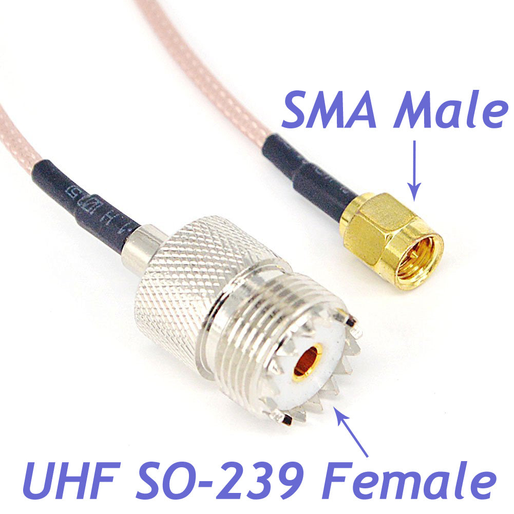 Pack of 2 RF RG316 Pigtail Low Loss Cable SMA Male to UHF SO-239 Female Coaxial Antenna Connector 6'' (15cm)