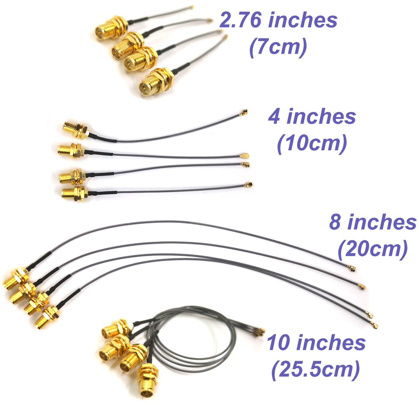 Pack of 4 RF U.FL(IPEX/IPX) Mini PCI to RP-SMA Female Pigtail Antenna Wi-Fi Low Loss Coaxial Cable 1.13mm