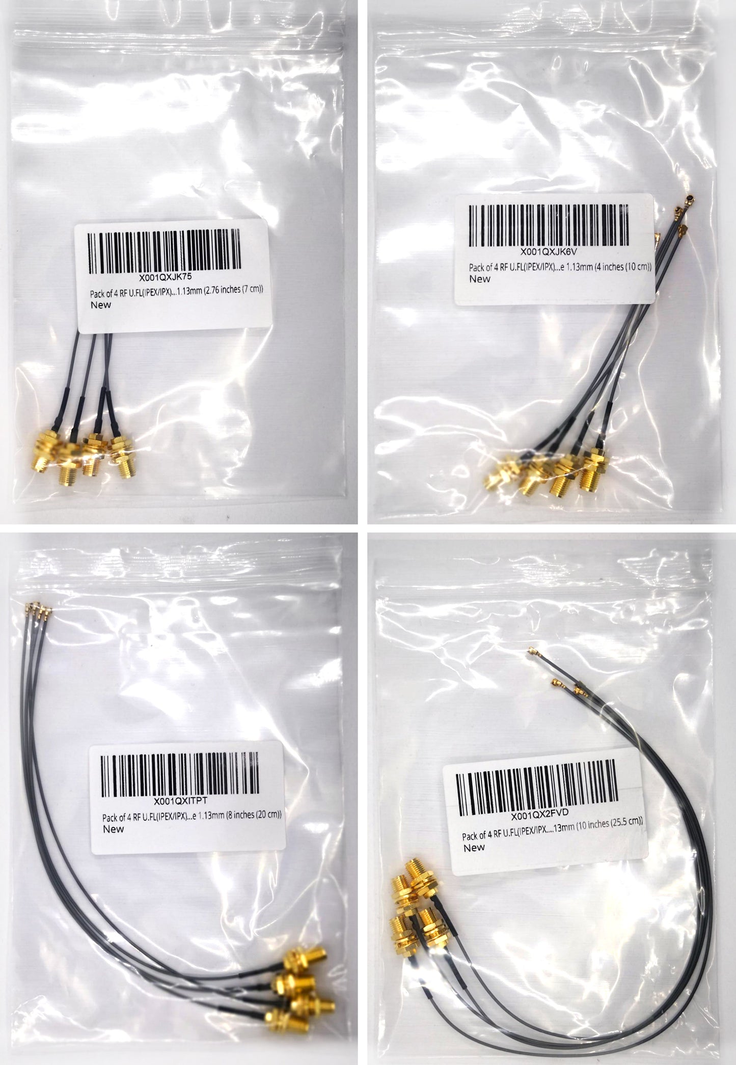 Pack of 4 RF U.FL(IPEX/IPX) Mini PCI to RP-SMA Female Pigtail Antenna Wi-Fi Low Loss Coaxial Cable 1.13mm