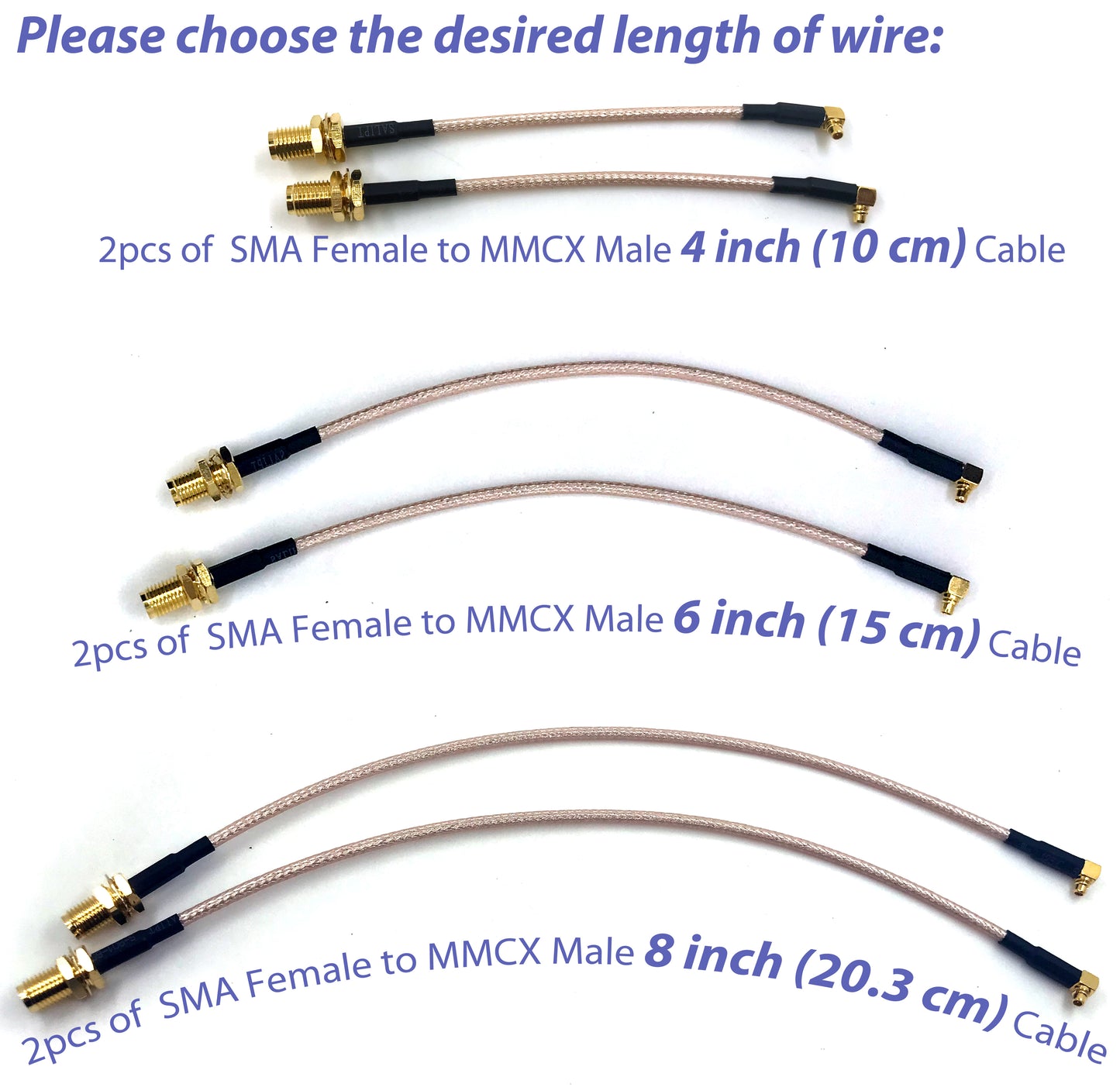 Pack of 2 RF RG316 Pigtail SMA Female Antenna Connector to MMCX Male Coaxial Cable Adapter Right Angle