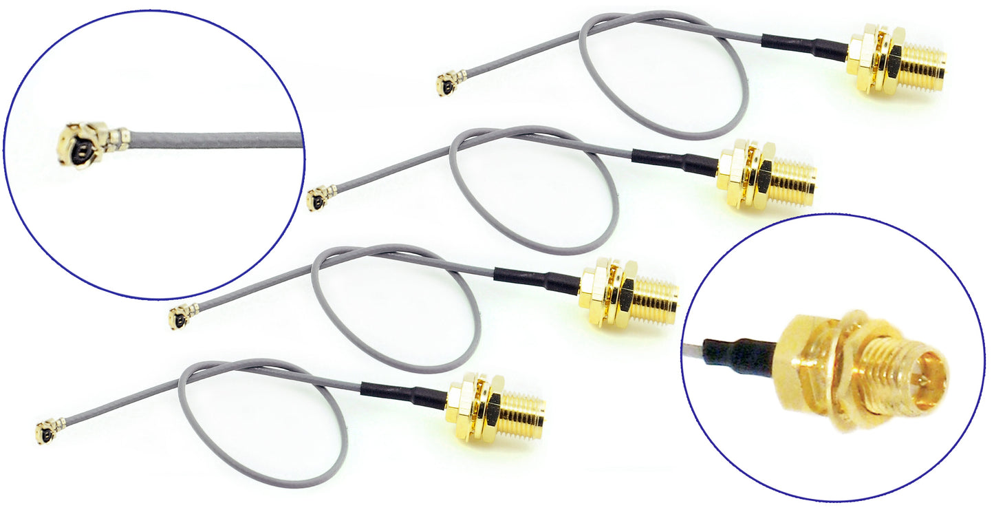 Pack of 4 RF U.FL(IPEX/IPX) Mini PCI to RP-SMA Female Pigtail Antenna Wi-Fi Low Loss Coaxial Cable 1.13mm