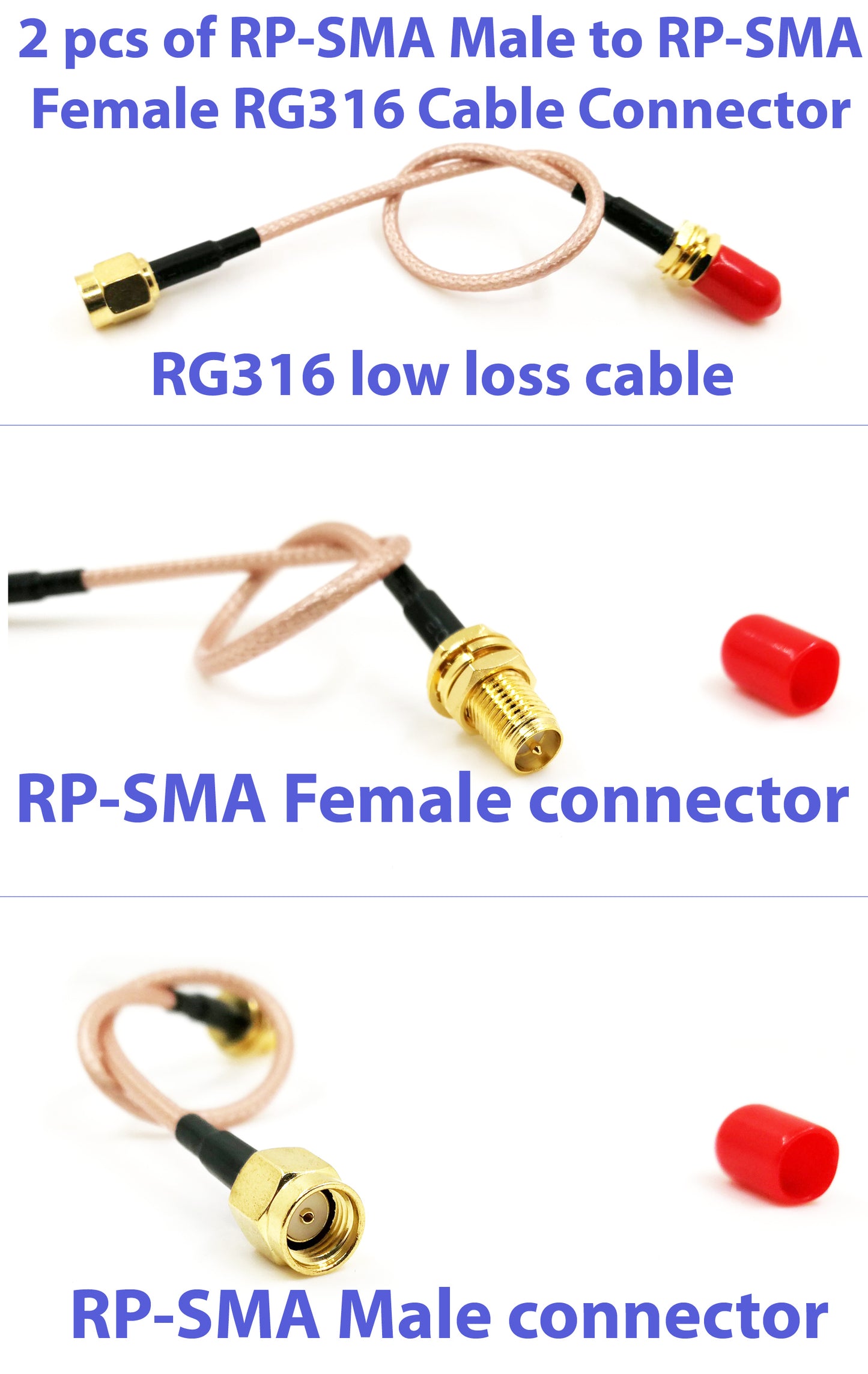 Pack of 2 RF RG316 RP-SMA Male to RP-SMA Female Nut Bulkhead Crimp Antenna Coaxial Low Loss Cable…