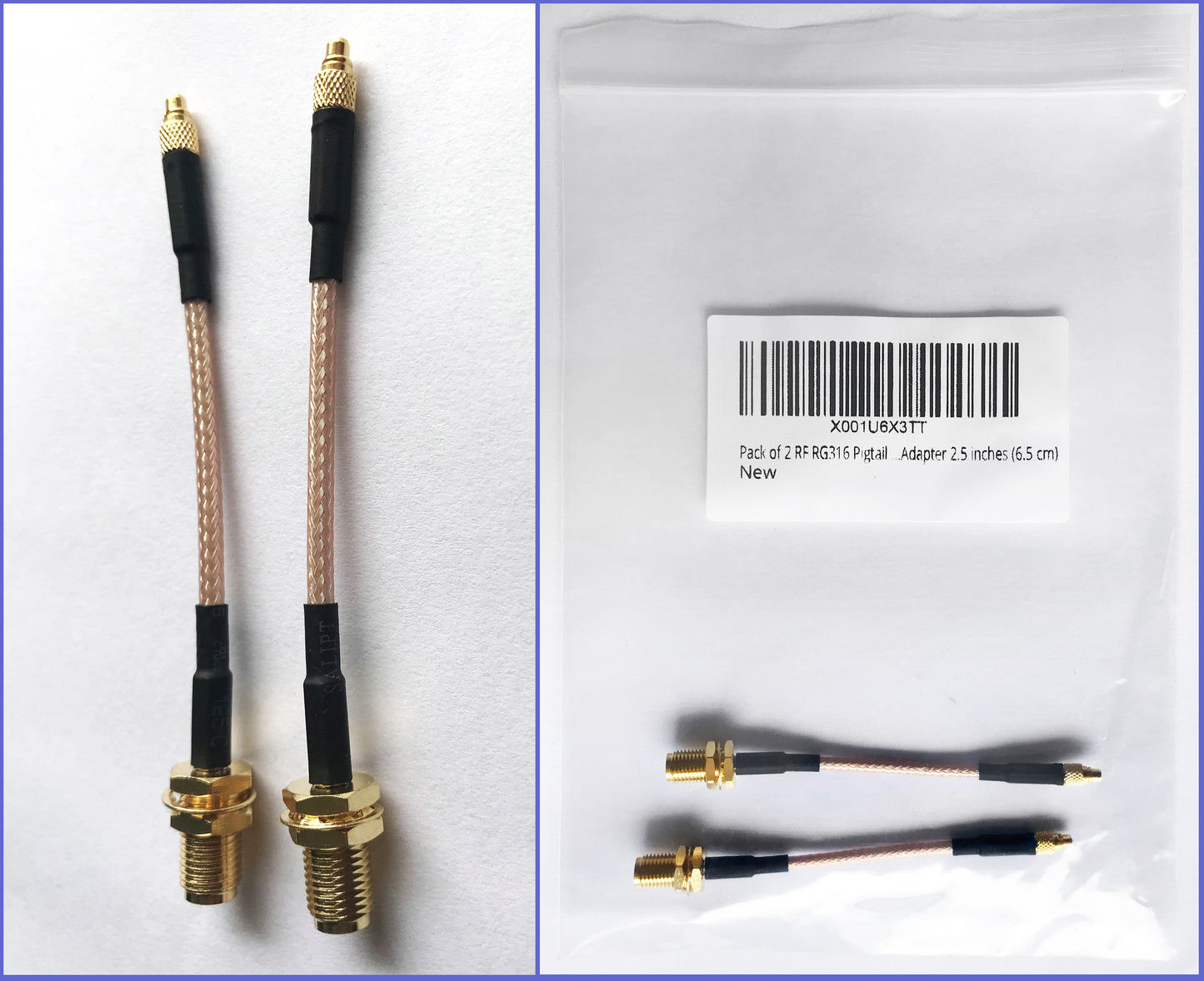 Pack of 2 RF RG316 Pigtail SMA Female Antenna Connector to Straight MMCX Male no Angle Coaxial Cable Adapter